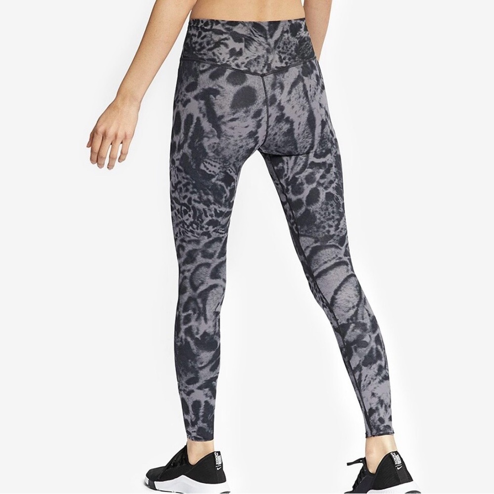 Nike One Luxe Dri-FIT Leopard Print Leggings Gray Black Mid Rise Size L - Picture 4 of 14